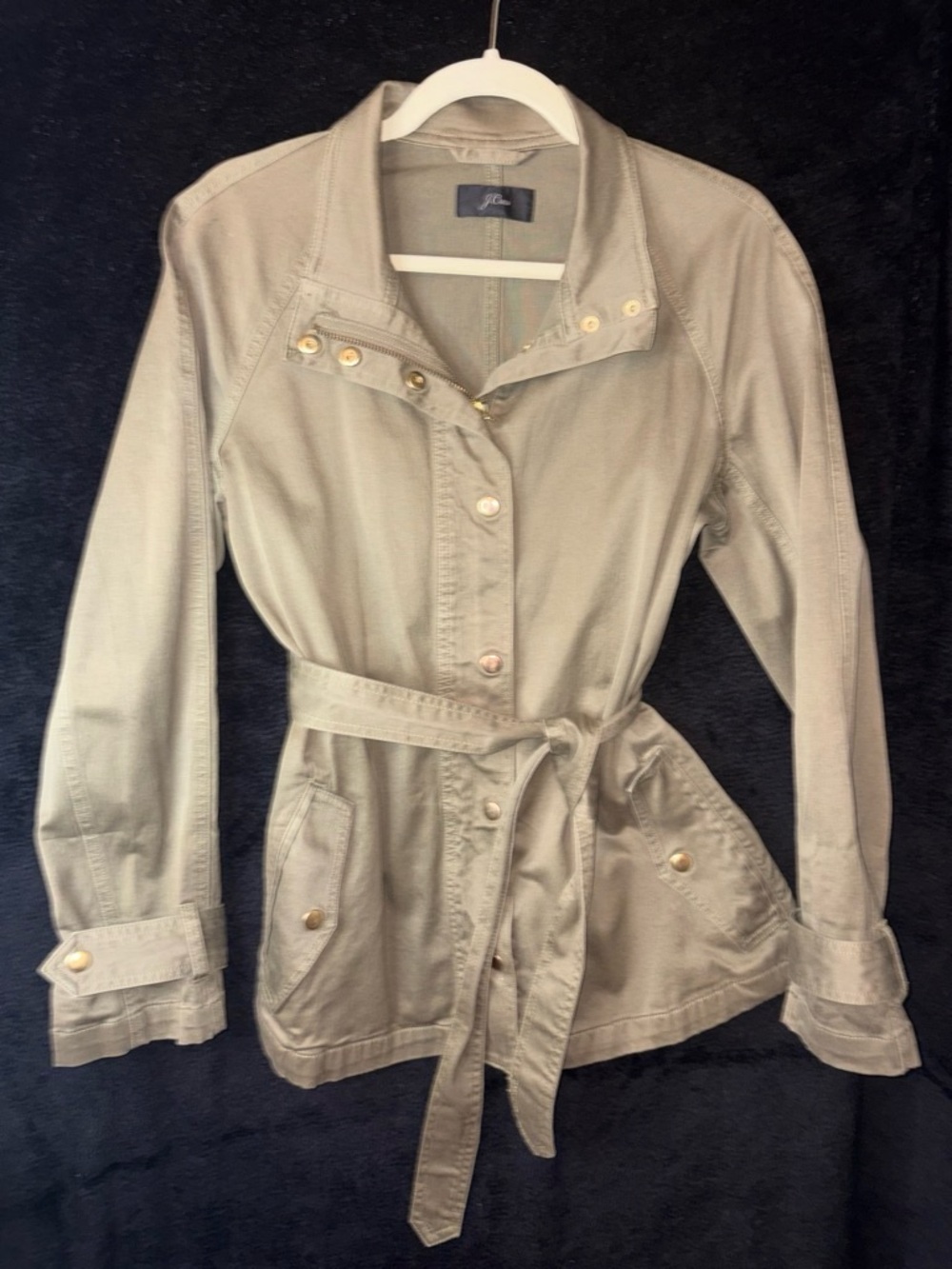 J.Crew Belted Field Jacket XS Olive Green Utility Military Safari Cotton Stretch